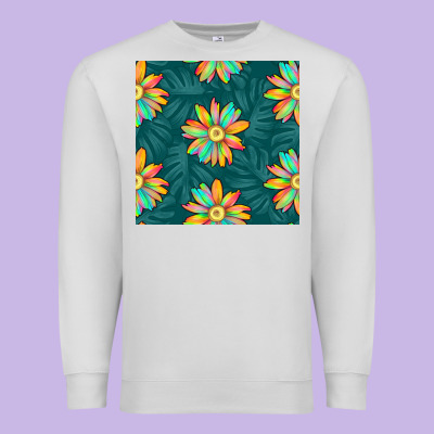 Colorful Tropical Flowers Seamless Pattern Premium Sweatshirt Designed By Bundleandbundleshop