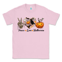 Bubblegum Pink Peace Love Halloween Classic Tee - texasbilliewilder
