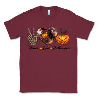 Burgundy Peace Love Halloween Classic Tee - texasbilliewilder