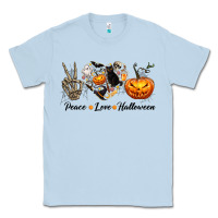 Dusty Blue Peace Love Halloween Classic Tee - texasbilliewilder