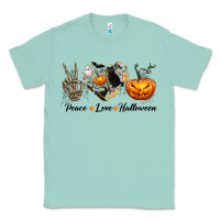 Seafoam Peace Love Halloween Classic Tee - texasbilliewilder