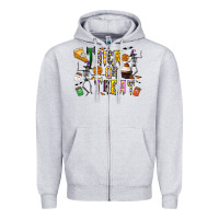 Heather Grey trick or treat Zipper Hoodie - CowhideDigitalArt