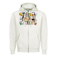 Oatmeal Heather trick or treat Zipper Hoodie - CowhideDigitalArt