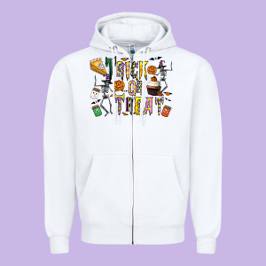 Trick Or Treat Zipper Hoodie Designed By Cowhidedigitalart