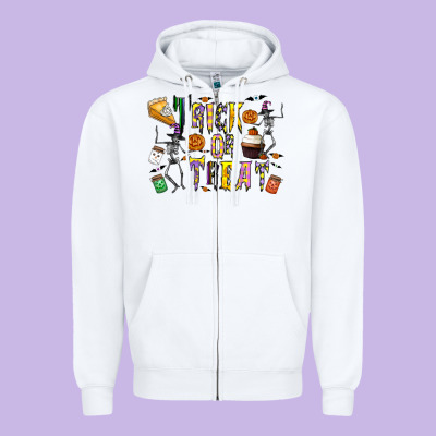 Trick Or Treat Zipper Hoodie Designed By Cowhidedigitalart