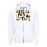 White trick or treat Zipper Hoodie - CowhideDigitalArt