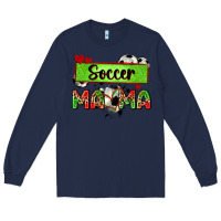 Navy soccer mama with leopard Long Sleeve Tee - Zillion Design Studio