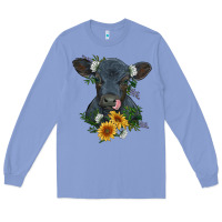 Colony Blue baby cow black angus calf with flowers Long Sleeve Tee - RanaPortraitStore