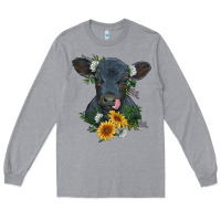 Heather Grey baby cow black angus calf with flowers Long Sleeve Tee - RanaPortraitStore