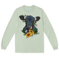 Matcha baby cow black angus calf with flowers Long Sleeve Tee - RanaPortraitStore