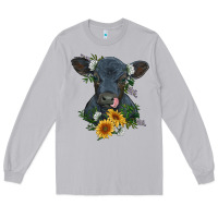 Moon Dust baby cow black angus calf with flowers Long Sleeve Tee - RanaPortraitStore