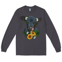 Baby Cow Black Angus Calf With Flowers Long Sleeve Tee | Teevron