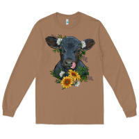 Toasted Coconut baby cow black angus calf with flowers Long Sleeve Tee - RanaPortraitStore