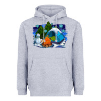 Heather Grey winter camping with camp fire Heavyweight Hoodie - AdoDesignShop
