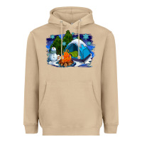 Mushroom winter camping with camp fire Heavyweight Hoodie - AdoDesignShop