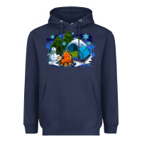 Navy winter camping with camp fire Heavyweight Hoodie - AdoDesignShop