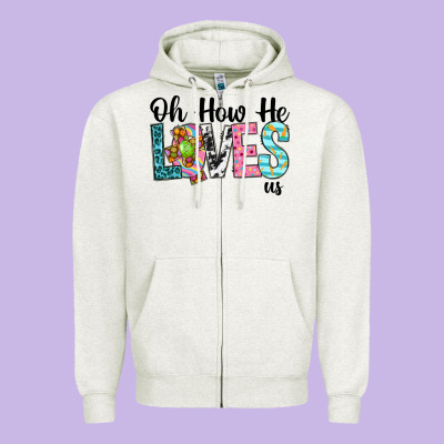 Oh How He Loves Us Zipper Hoodie Designed By Neo Western