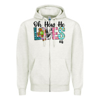 Oatmeal Heather Oh how he loves us Zipper Hoodie - Neo Western