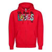 Red Oh how he loves us Zipper Hoodie - Neo Western