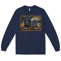 Navy western black angus cattle and calf with leopard Long Sleeve Tee - RanaPortraitStore