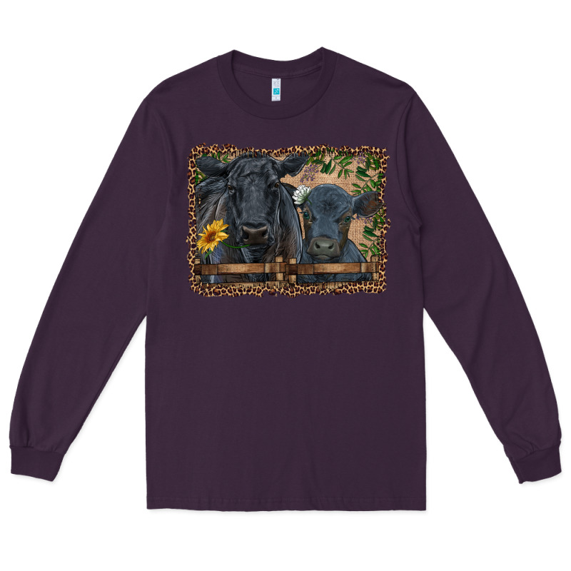 Western Black Angus Cattle And Calf With Leopard Long Sleeve Tee by RanaPortraitStore | Teevron