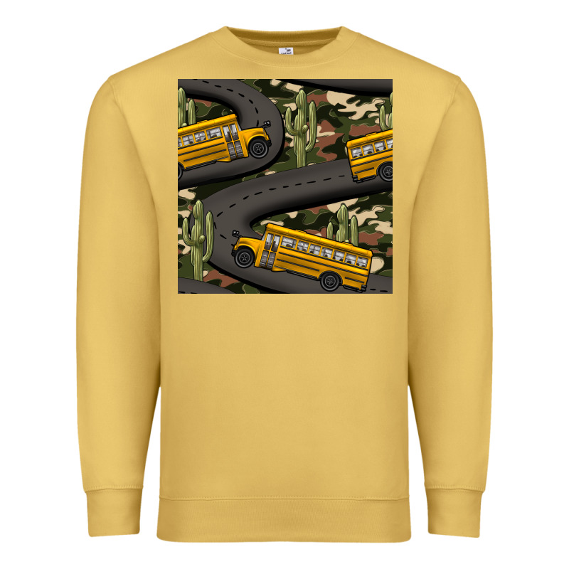 Cactus Camouflage School Bus Seamless Pattern Premium Sweatshirt by BundleAndBundleShop | Teevron