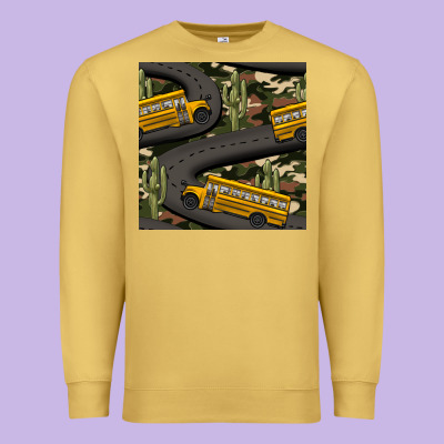 Cactus Camouflage School Bus Seamless Pattern Premium Sweatshirt Designed By Bundleandbundleshop