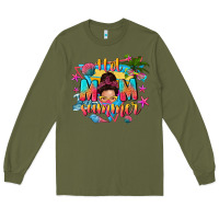 Army Green hot mom summer with messy bun Long Sleeve Tee - texasbilliewilder