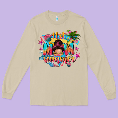 Hot Mom Summer With Messy Bun Long Sleeve Tee Designed By Texasbilliewilder