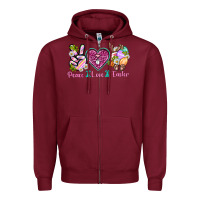 Burgundy Peace Love Easter Zipper Hoodie - Neo Western