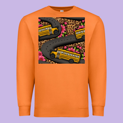 Flower Leopard School Bus Seamless Pattern Premium Sweatshirt Designed By Bundleandbundleshop
