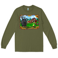Army Green western barnyard black angus cattle longhorn rooster and chicks Long Sleeve Tee - RanaPortraitStore