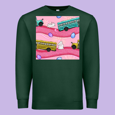 Easter School Bus Seamless Pattern Premium Sweatshirt Designed By Bundleandbundleshop