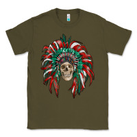 Army Green mexican flag indian headdress with  skull Classic Tee - RanaPortraitStore