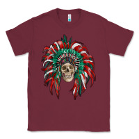 Burgundy mexican flag indian headdress with  skull Classic Tee - RanaPortraitStore