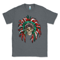 Charcoal Heather mexican flag indian headdress with  skull Classic Tee - RanaPortraitStore