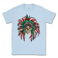 Dusty Blue mexican flag indian headdress with  skull Classic Tee - RanaPortraitStore