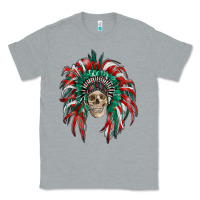 Heather Grey mexican flag indian headdress with  skull Classic Tee - RanaPortraitStore
