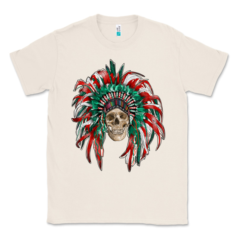 Mexican Flag Indian Headdress With  Skull Classic Tee by RanaPortraitStore | Teevron