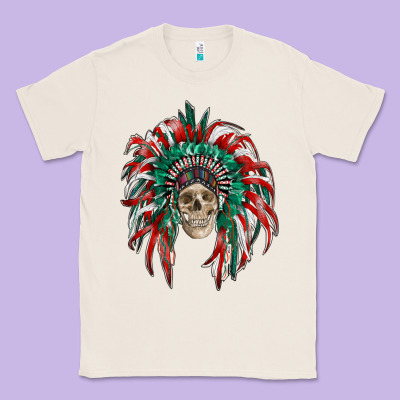 Mexican Flag Indian Headdress With  Skull Classic Tee Designed By Ranaportraitstore