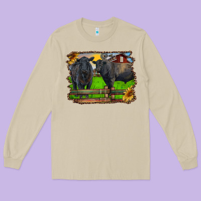 Black Angus Cattle And Bull In Barnyard Long Sleeve Tee Designed By Ranaportraitstore