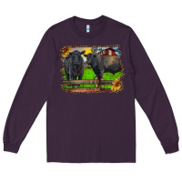 Plum black angus cattle and bull in barnyard Long Sleeve Tee - RanaPortraitStore