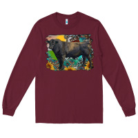 Burgundy black angus bull with aztec and farm background Long Sleeve Tee - RanaPortraitStore
