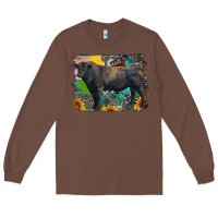 Chestnut black angus bull with aztec and farm background Long Sleeve Tee - RanaPortraitStore