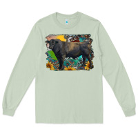 Matcha black angus bull with aztec and farm background Long Sleeve Tee - RanaPortraitStore