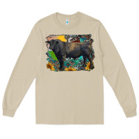 Mushroom black angus bull with aztec and farm background Long Sleeve Tee - RanaPortraitStore