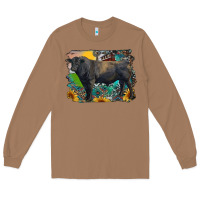 Toasted Coconut black angus bull with aztec and farm background Long Sleeve Tee - RanaPortraitStore