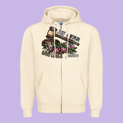 Just A Woman Who Loves Justice Zipper Hoodie Designed By Sublimationcraftshop