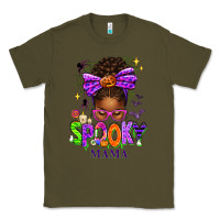 Army Green Halloween Afro Messy Bun Spooky Mama Classic Tee - texasbilliewilder