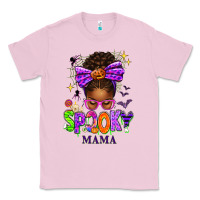 Bubblegum Pink Halloween Afro Messy Bun Spooky Mama Classic Tee - texasbilliewilder